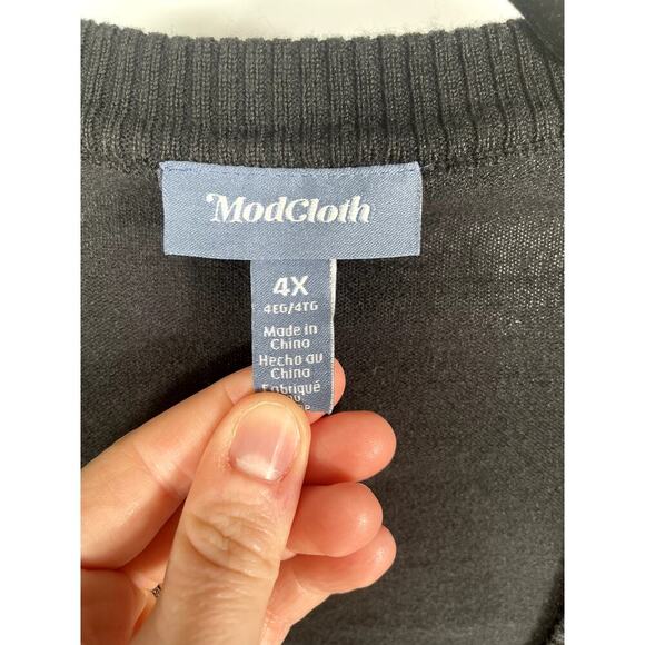 NWT Modcloth Cropped Vneck Knit Button Up Cardigan Black Size 4X Capsule Staple - Picture 2 of 7
